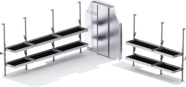 FOLDING-SHELVES-PACKAGE-HIGH-ROOF-148-EXT-WB.webp Folding Shelves Package - Transit 148" EXT WB High Roof - Sliding Partition - Image 1